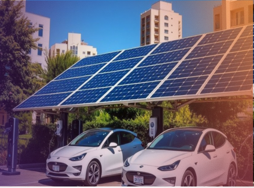 Infraestrutura de transporte com pain&eacute;is solares, representando a moderniza&ccedil;&atilde;o do setor.